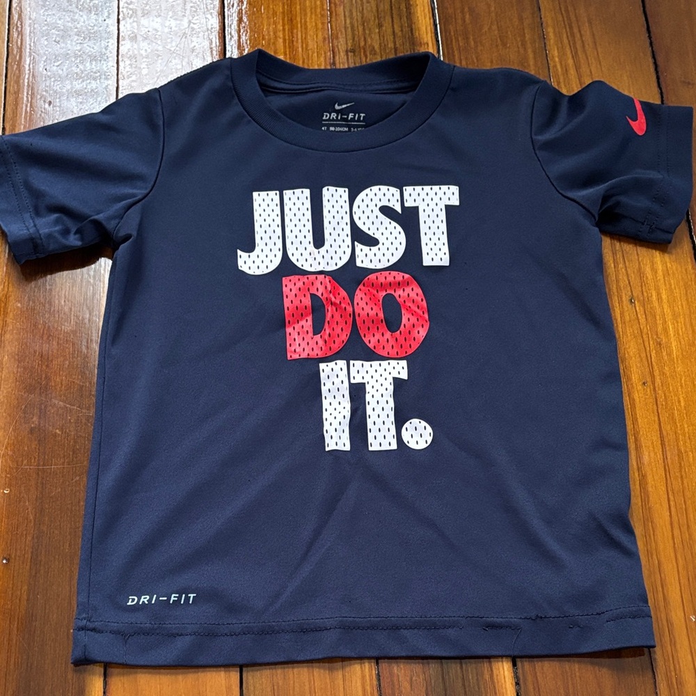 Nike Kids Dark Blue T-Shirt with Red 'Just Do It'